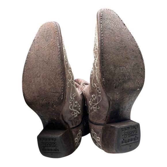 Corral Teens Brown Crater Embroidered Western Boots Square Toe Size 2 - Picture 6 of 11